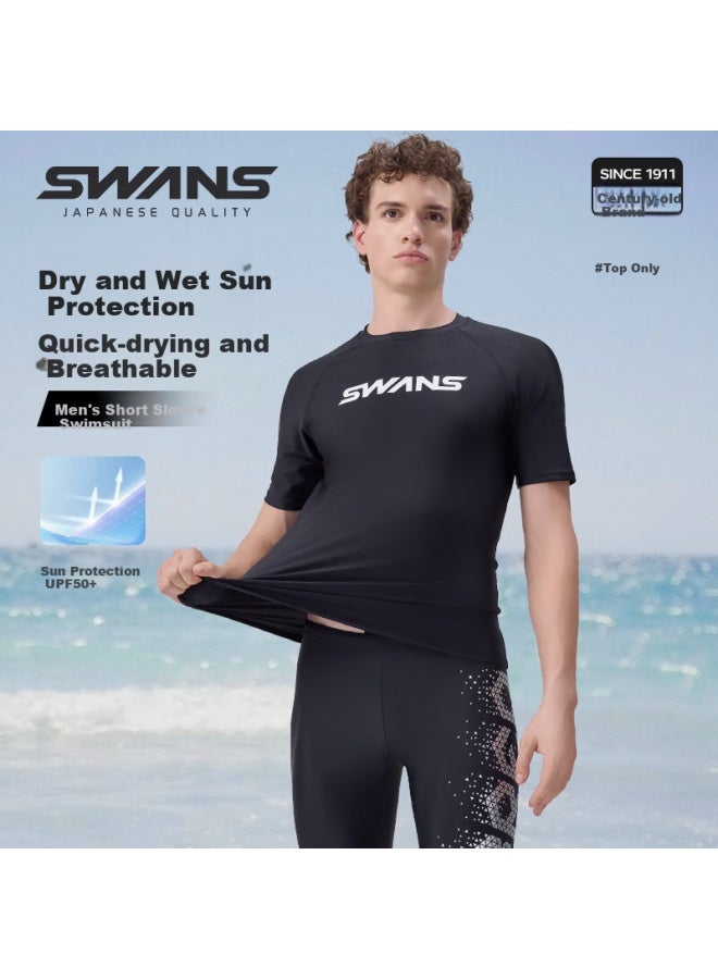 Speed Vision Swans Men's Short Sleeve Quick Dry Swimwear For Sports And Fitness, Large Size Elastic Diving And Surfing Equipment, Black XL - Image 1
