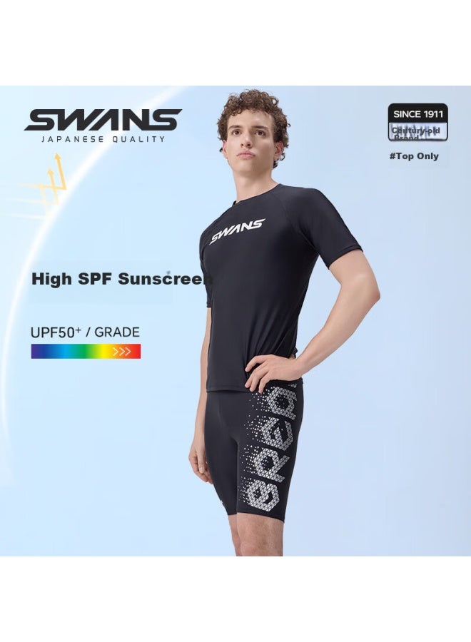Speed Vision Swans Men's Short Sleeve Quick Dry Swimwear For Sports And Fitness, Large Size Elastic Diving And Surfing Equipment, Black XL - Image 2