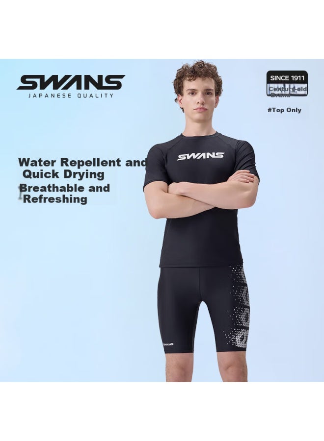 Speed Vision Swans Men's Short Sleeve Quick Dry Swimwear For Sports And Fitness, Large Size Elastic Diving And Surfing Equipment, Black XL - Image 3