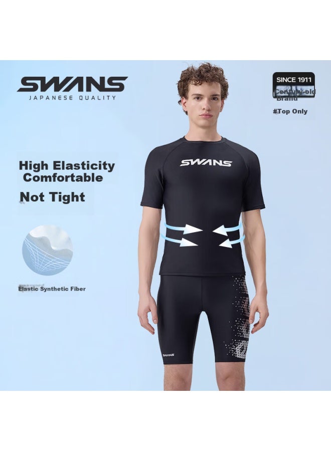 Speed Vision Swans Men's Short Sleeve Quick Dry Swimwear For Sports And Fitness, Large Size Elastic Diving And Surfing Equipment, Black XL - Image 4