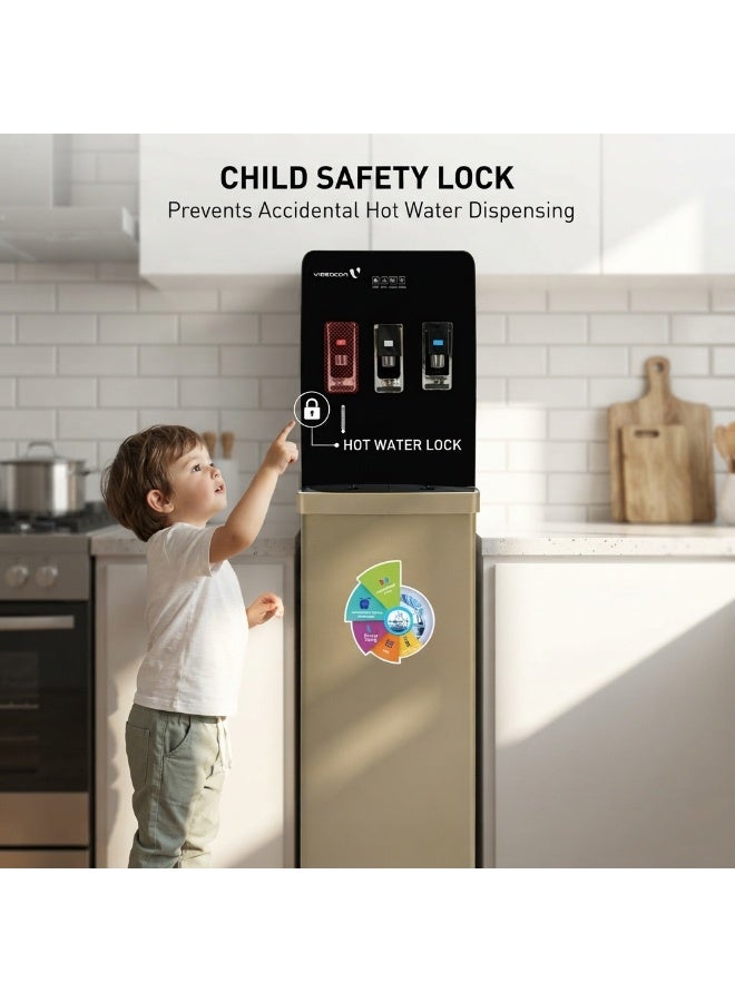 Videocon Bottom Loading Water Dispenser | Hot, Cold & Normal Water |  Compressor Cooling | Child Safety Lock | Water Level Indicator Sensor | 5L/hr Heating & 2L/hr Cooling - VWDBLGL10 - Image 4