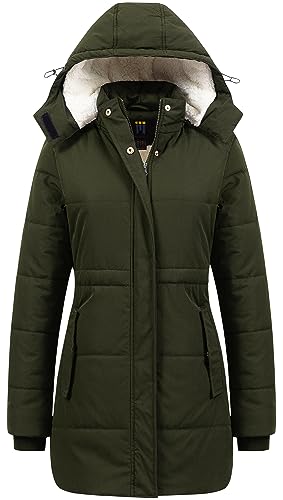 CREATMO US Ladies Long Maxi Puffy Coat Warm Winter Coats Parka Dress Bubble Jacket Fashion Snow Outerwear Army Green 2XL - Image 1