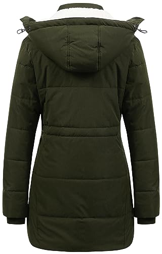 CREATMO US Ladies Long Maxi Puffy Coat Warm Winter Coats Parka Dress Bubble Jacket Fashion Snow Outerwear Army Green 2XL - Image 2