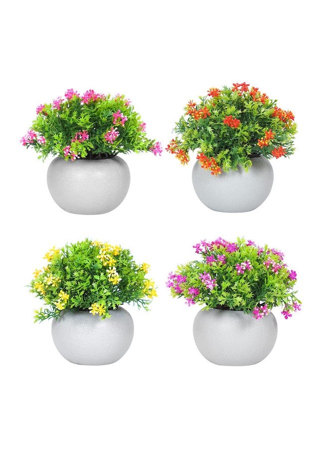 Dekorly® Artificial Potted Plants Bathroom Fake Multicolor Plant Office Table Decor Mini Green Faux Topiary Kitchen Cabinet Farmhouse Decorations | Pack of 4 - Image 2
