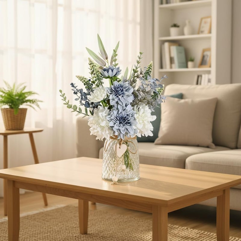 LADADA Artificial Flowers in Glass Vases, Silk Dahlia in Vases, Offices, Farmhouses, Bathrooms, Dining Tables, Coffee Tables, Decorative Artificial Flowers - Image 5