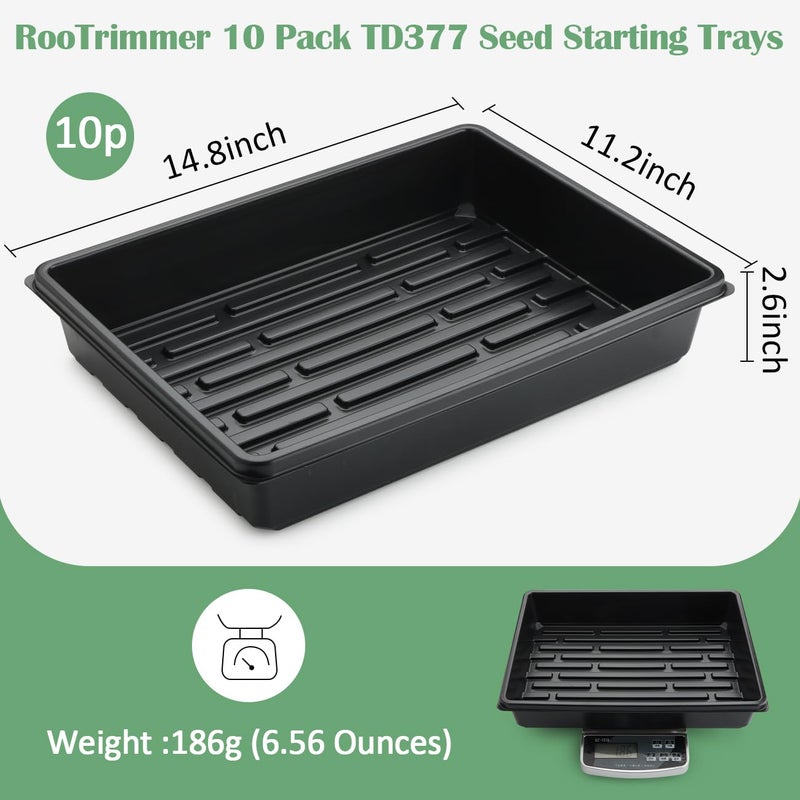 RooTrimmer 10 Pack Seed Starter Trays - Heavy Duty Plastic Flats, Fits 54 Cell Plug Tray, Seedling Tray for Carrying and Holding Plant Nursery Pot,Seed Germination & Plant Propagation (TD377) - Image 2