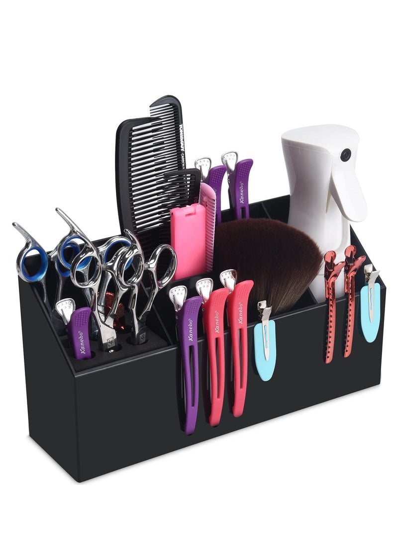 Y&D SYOSI Hairdressing Scissors Holder Shears Professional Barber Shop Scissor Organizer Stand for Hair Salon Storage Racks Tool Box Hairstyling Combs Clips Black  - Image 1