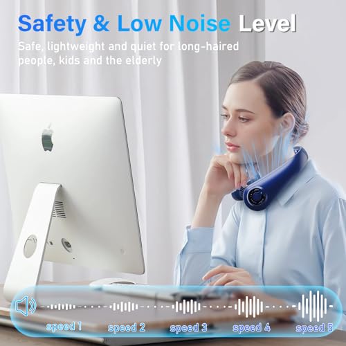 EYERZ 5000mAh Portable Neck Fan, [16H Long Lasting] Bladeless Personal Fan, 5 Speeds Wearable Fan for Neck, Ultra Quiet Rechargeable Cooling Fan for Travel, Outdoor, Hot Flashes, Golf, Office - Image 4