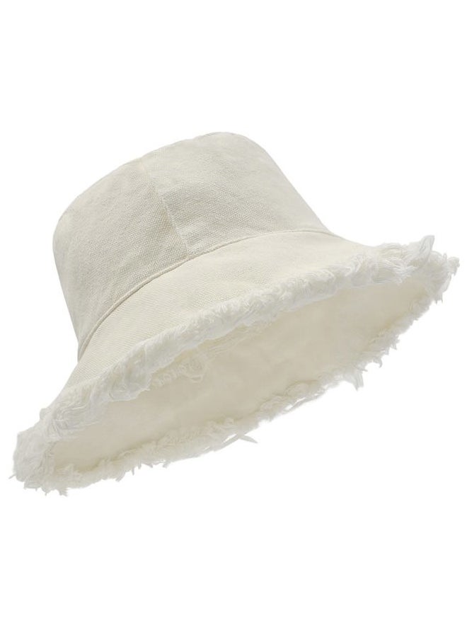 Zylioo Extra Big Floppy Bucket Sun Hat,Frayed Foldable Bucket Hats,Trendy UV Fishing Hat for Big Heads Beige  - Image 1