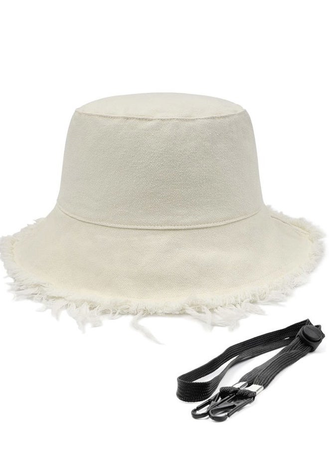 Zylioo Extra Big Floppy Bucket Sun Hat,Frayed Foldable Bucket Hats,Trendy UV Fishing Hat for Big Heads Beige  - Image 2