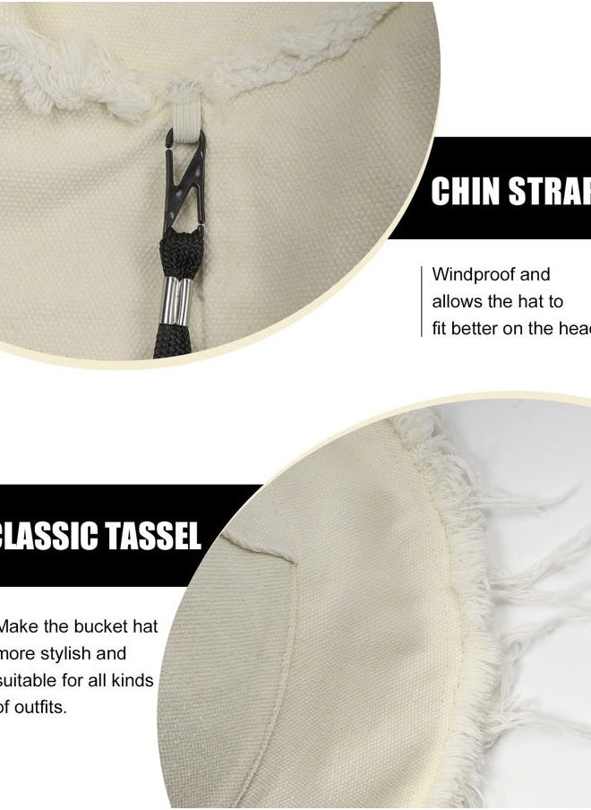 Zylioo Extra Big Floppy Bucket Sun Hat,Frayed Foldable Bucket Hats,Trendy UV Fishing Hat for Big Heads Beige  - Image 4