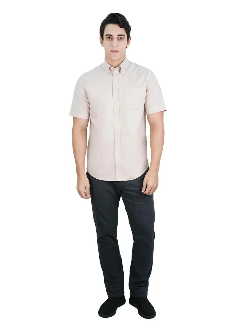 GIORDANO Men's Wrinkle-Free Short Sleeve Cotton Oxford Shirt