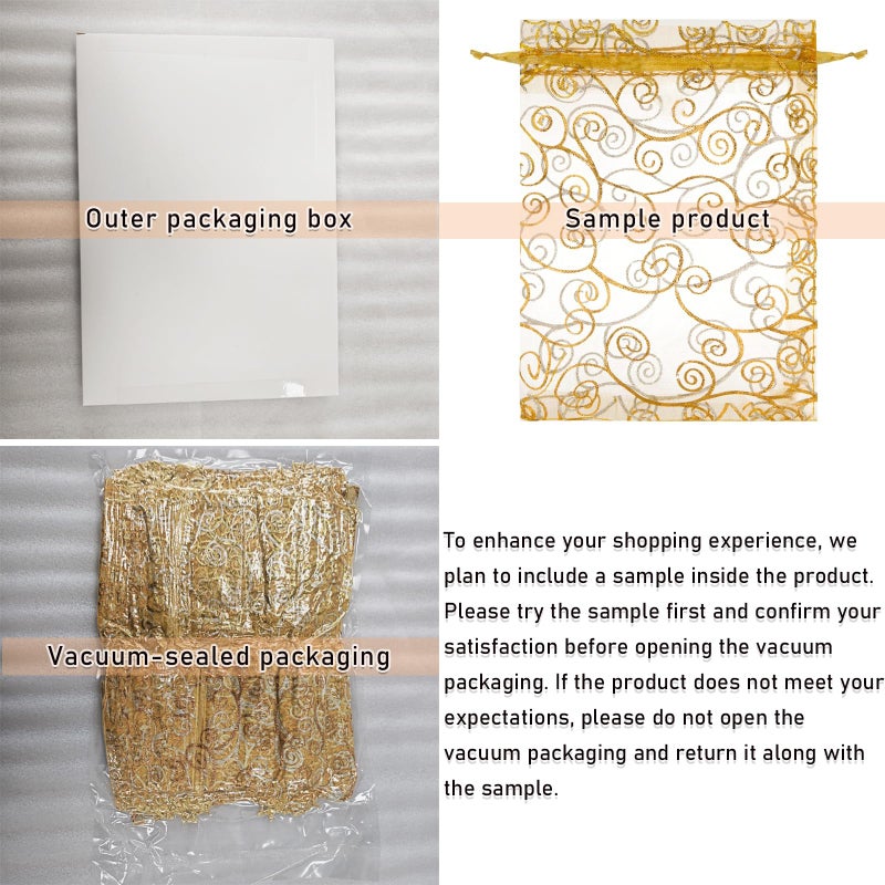 Staruby Organza Gift Bags 50 Pcs Gold Sheer Organza Bag 6x8 Inch Mesh Favor Bags Drawstring Jewelry Rattan Printed Gift Pouches for Wedding Party Favors Couple Shower Christmas Gifts Candy Bags - Image 3
