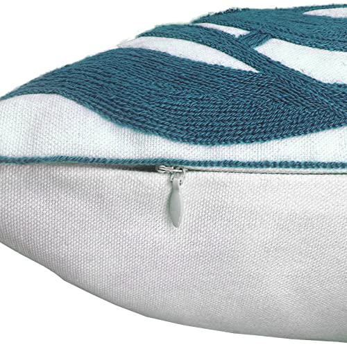 Alysheer Farmhouse Floral Leaves Embroidered Decorative Throw Pillow Cover 18x18 inches, Boho Tufted Flowers Embroidery Pattern Chic Cotton Cushion Case for Couch Bed Sofa Living Room(Teal Blue) - Image 5