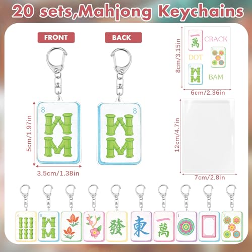 Kigeli 20 Sets Acrylic Mahjong Tile Keychains with Cocktail Card and Cellophane Bags Funny Mahjongs Trinkets Gifts for Women Men Nights Mahjong Night Lovers Party Favors Supplies 10 Styles - Image 5