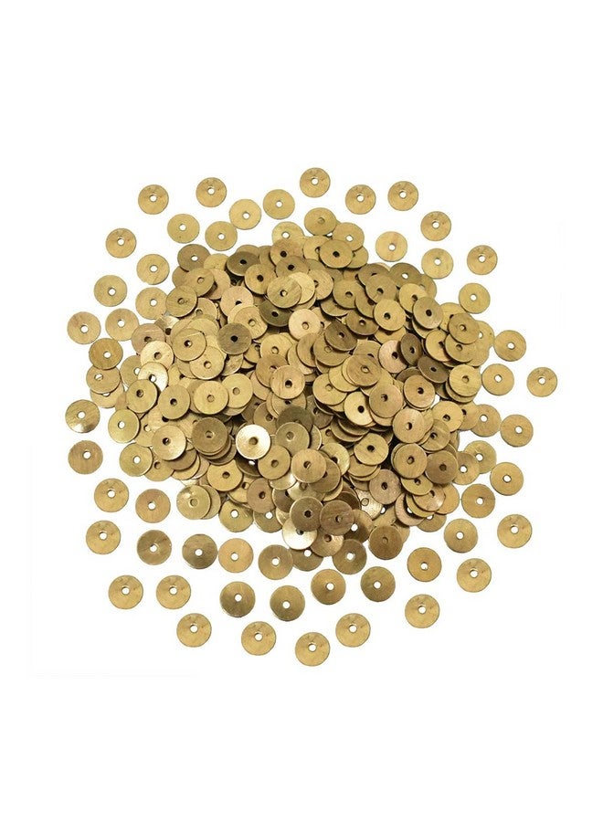 إمبرويدوري ماتيريال مادة تطريز، ثقب وسطي، شكل دائري، ترتر معدني لامع من النحاس الأصفر، لصنع المجوهرات، والحرف اليدوية، والتطريز، والأعمال اليدوية (5 مم، ذهبي عتيق، 100 جرام) - Image 1