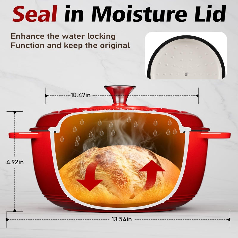 Umite Chef 6QT Enameled Cast Iron Dutch Oven with Lid, Versatile Heavy-Duty Cookware Pot for Baking Bread, Braising, Soups & Stews, Oven & Stovetop Safe with Heat Resistant Glovesï¼ˆRedï¼‰ - Image 4