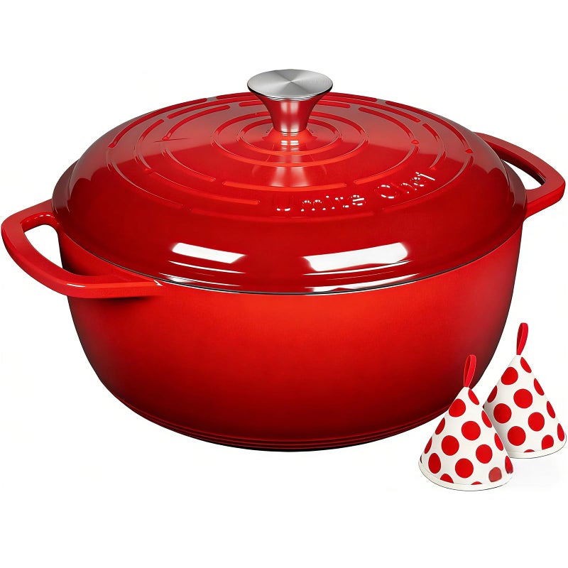 Umite Chef 6QT Enameled Cast Iron Dutch Oven with Lid, Versatile Heavy-Duty Cookware Pot for Baking Bread, Braising, Soups & Stews, Oven & Stovetop Safe with Heat Resistant Glovesï¼ˆRedï¼‰ - Image 1