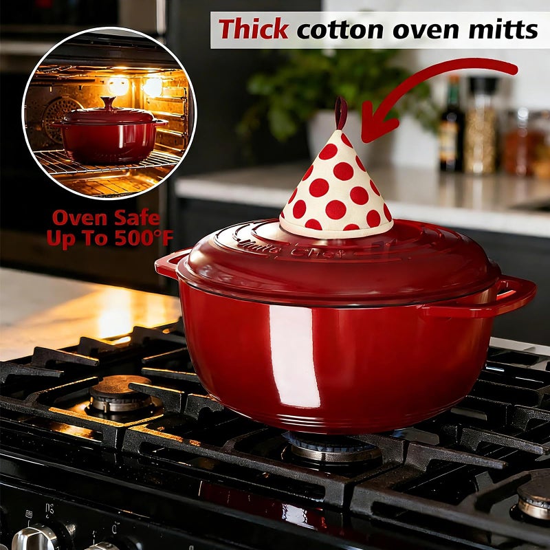 Umite Chef 6QT Enameled Cast Iron Dutch Oven with Lid, Versatile Heavy-Duty Cookware Pot for Baking Bread, Braising, Soups & Stews, Oven & Stovetop Safe with Heat Resistant Glovesï¼ˆRedï¼‰ - Image 3