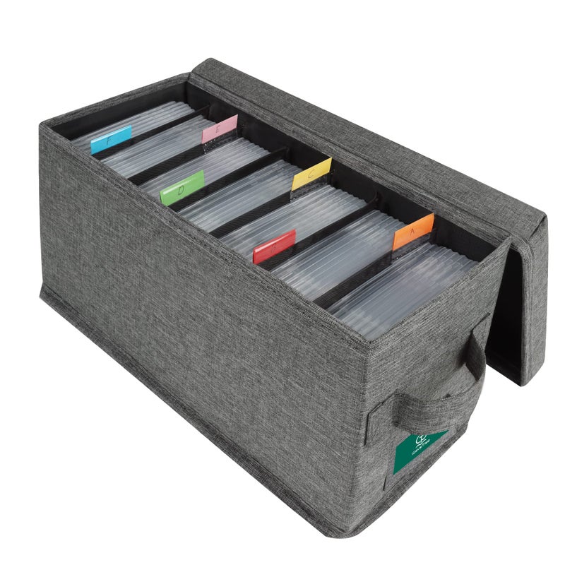 T WaveTree TWAVETREE CD Storage Box with Lid Practical Case Holder Organizer with Index Labels 146 x 57 x 61 Inches Stores up to 35 Jewel Cases and 193 Discs  Grey 