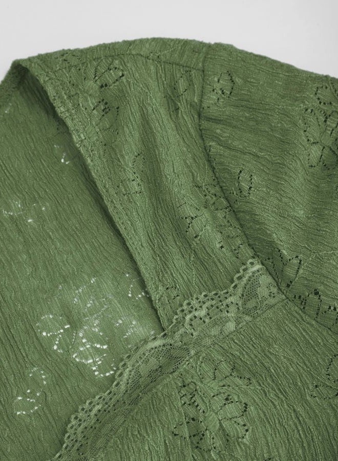 CIDER Womens Going Out Tops Lace Bell Long Sleeve Square Neck Ruffle Tie Front Tops, Green, M - Image 4