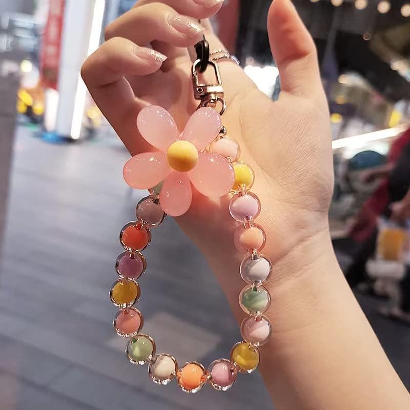 KHOLAD Mobile Phone Lanyard Beaded Flower Bracelet Creative Hanging Rope Keychain Mobile Phone Strap Beaded Flower Anti-Lost Phone Case Lanyard Girl Women's Wrist Strap Phone Charms (Colorful) - Image 2