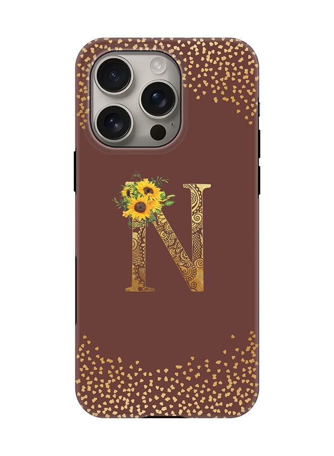 Stylizedd Tough Pro Magnetic Case for iPhone 16 Pro, Dual Layer hybrid PC + TPU Mobile Cover Matte - Custom Floral Monogram - N  (Brown ) - Image 1