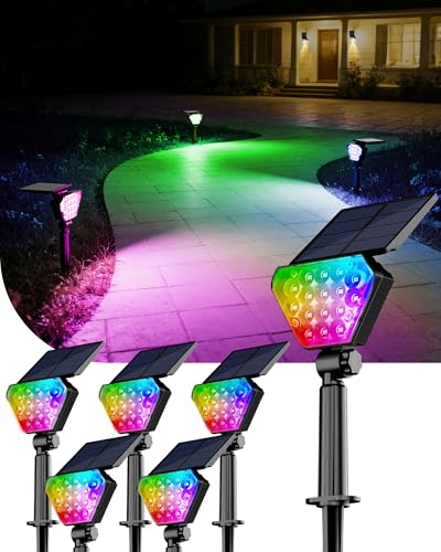 T-SUN TSUN Solar Lights Outdoor Waterproof IP65 6Pack LED Solar Spot Lights Color Changing IP65 Waterproof Smart Auto OnOff for Outside Landscape Garden Yard Lawn Pathway Patio Driveway - Image 1