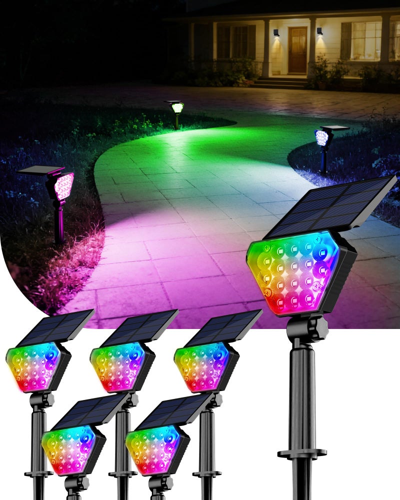 T-SUN TSUN Solar Lights Outdoor Waterproof IP65 6Pack LED Solar Spot Lights Color Changing IP65 Waterproof Smart Auto OnOff for Outside Landscape Garden Yard Lawn Pathway Patio Driveway - Image 2