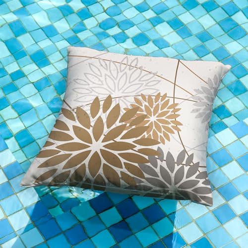 DFXSZ Brown Grey Outdoor Pillow Cover 18X18 Inch Set of 2 Outdoor Waterproof Summer Floral Brown Decorative Pillow case Decor for Couch Patio Funiture Garden Print Polyester Cushion Cover 01E18 - Image 3