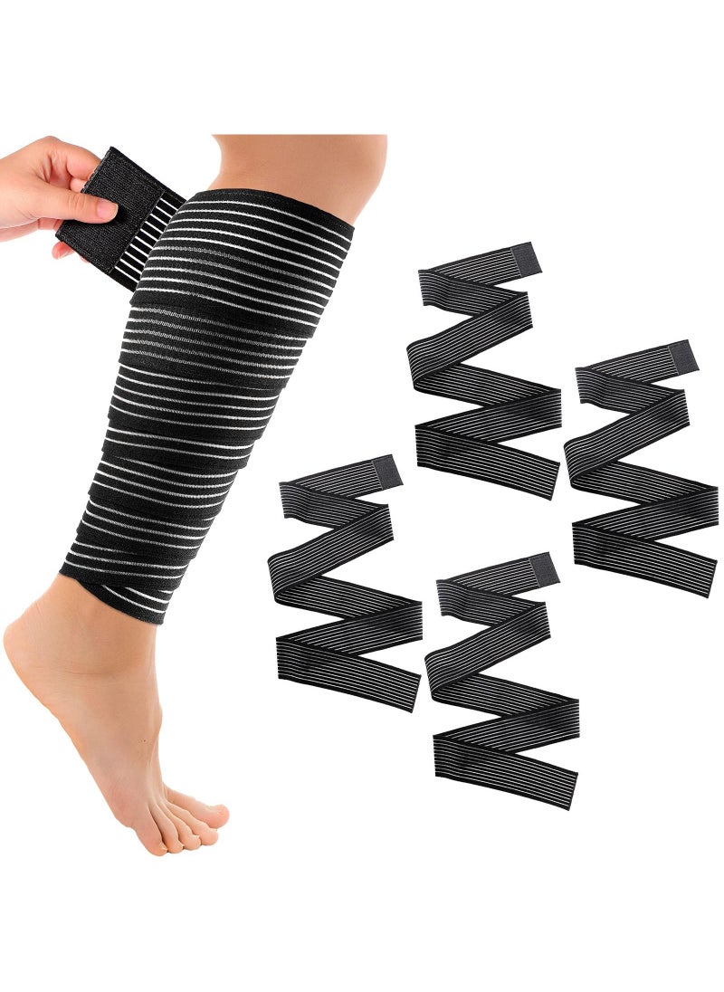 Sweet seven Elastic Calf Compression Bandage - Stabilizing Leg Sleeve for Men and Women, Joint Pain Relief, Sports - Adjustable Black (4 Pieces, 180 cm)  - Image 1