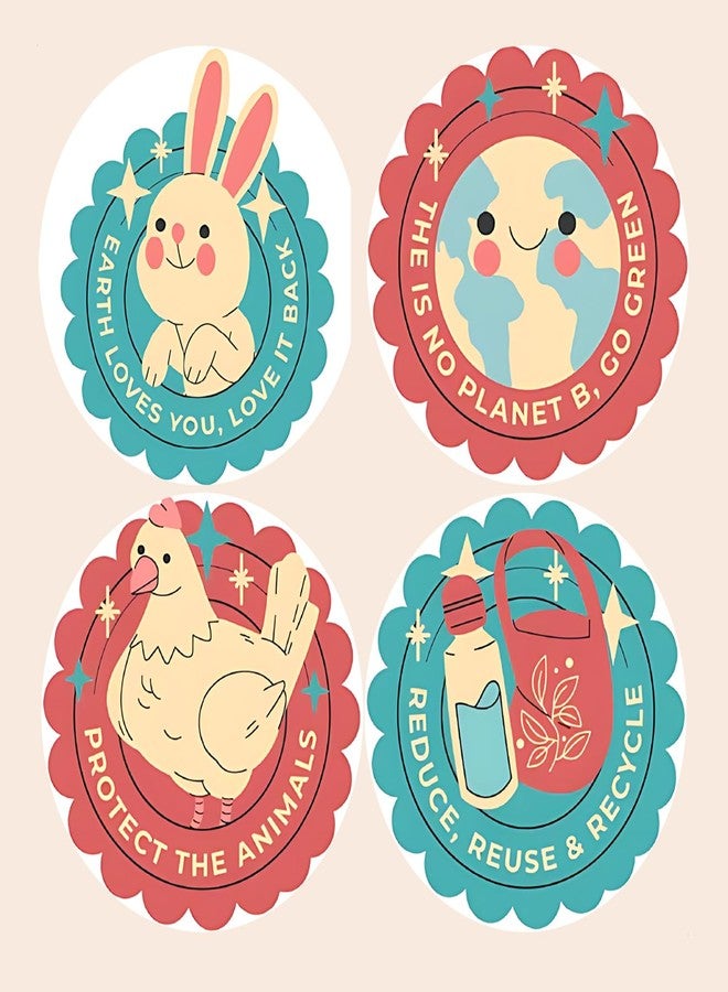 SLGIFT Vinyl Cute Animal Theme Sticker, Self-Adhesive Vinyl Stickers, 40 Pieces, 2 x 2 Inches Round Sticker, 4 Unique Designs, R173 - Image 2