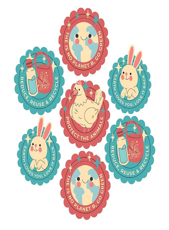 SLGIFT Vinyl Cute Animal Theme Sticker, Self-Adhesive Vinyl Stickers, 40 Pieces, 2 x 2 Inches Round Sticker, 4 Unique Designs, R173 - Image 1