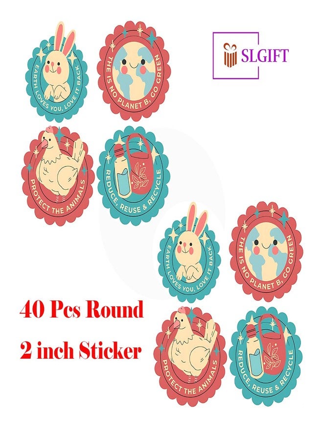 SLGIFT Vinyl Cute Animal Theme Sticker, Self-Adhesive Vinyl Stickers, 40 Pieces, 2 x 2 Inches Round Sticker, 4 Unique Designs, R173 - Image 4