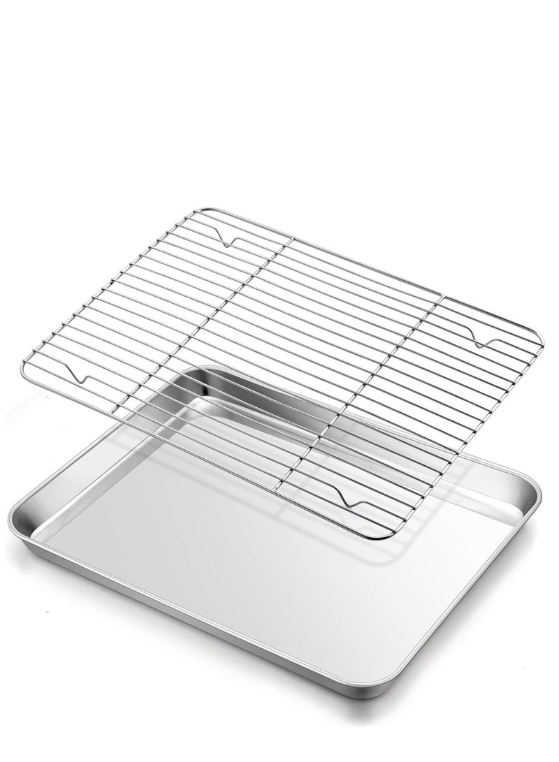 Soofam Baking Sheet with Rack Set, 16.5”x12” Stainless Steel Cookie Sheet Pan for Oven, Rimmed Metal Tray with Wire Cooling Rack for Cooking Roasting Resting Bacon Meat Steak - Dishwasher Safe - Image 1