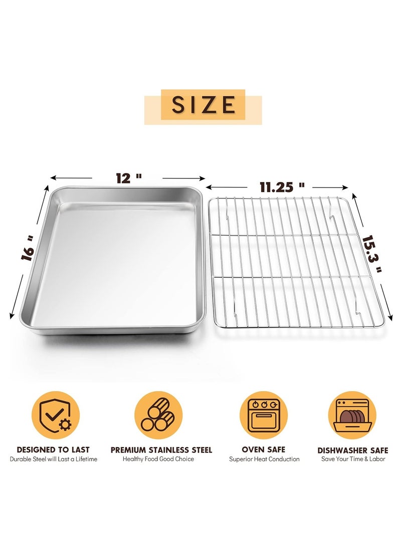 Soofam Baking Sheet with Rack Set, 16.5”x12” Stainless Steel Cookie Sheet Pan for Oven, Rimmed Metal Tray with Wire Cooling Rack for Cooking Roasting Resting Bacon Meat Steak - Dishwasher Safe - Image 2