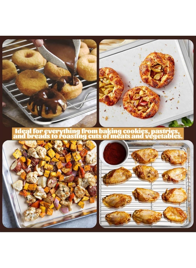 Soofam Baking Sheet with Rack Set, 16.5”x12” Stainless Steel Cookie Sheet Pan for Oven, Rimmed Metal Tray with Wire Cooling Rack for Cooking Roasting Resting Bacon Meat Steak - Dishwasher Safe - Image 3