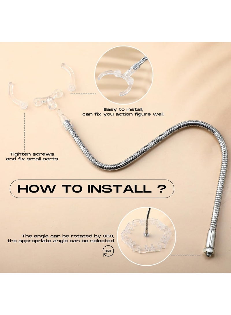 SYOSI حامل تماثيل الحركة، حامل عرض قابل للتعديل مع ذراع دعم معدني وقاعدة متوافقة مع دمى بطول 8 إلى 12 بوصة، تماثيل HG RG 1/144، حامل مرن مجمع لعرض المقتنيات، 4 قطع - Image 3