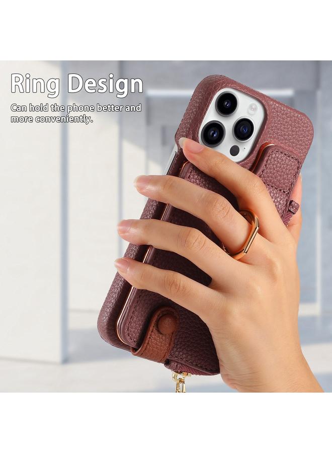 Zaboon Case For iPhone 13 Pro Max Litchi Leather Oil Edge Ring Zipper Wallet Back Phone Case - Image 3