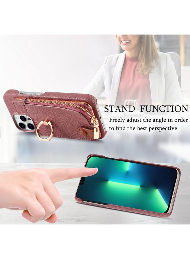 Zaboon Case For iPhone 13 Pro Max Litchi Leather Oil Edge Ring Zipper Wallet Back Phone Case - Image 5