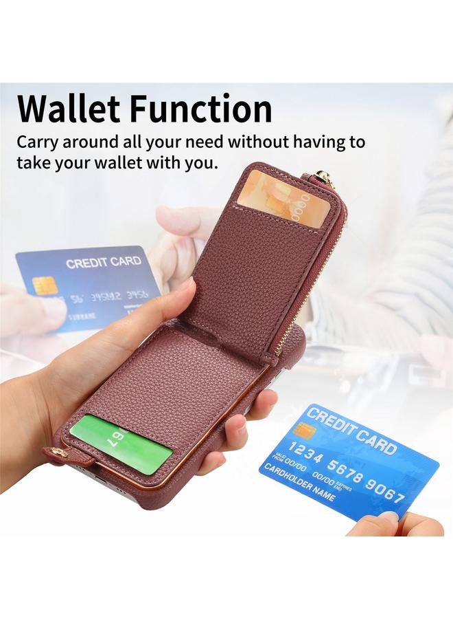 Zaboon Case For iPhone 13 Pro Max Litchi Leather Oil Edge Ring Zipper Wallet Back Phone Case - Image 4
