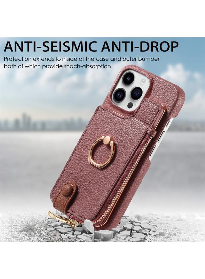 Zaboon Case For iPhone 13 Pro Max Litchi Leather Oil Edge Ring Zipper Wallet Back Phone Case - Image 2