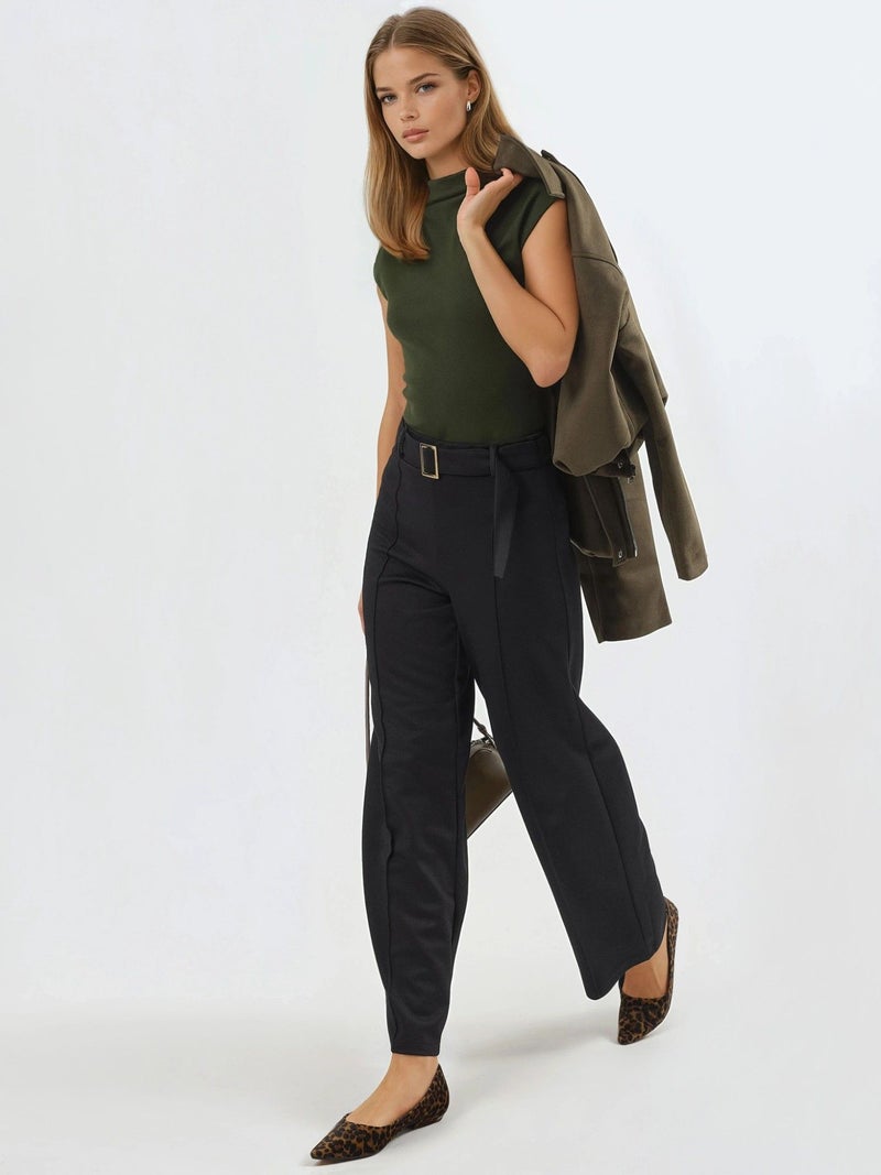 Busem Fitted Mock Neck Cap Sleeve Knitted Blouse - Image 4