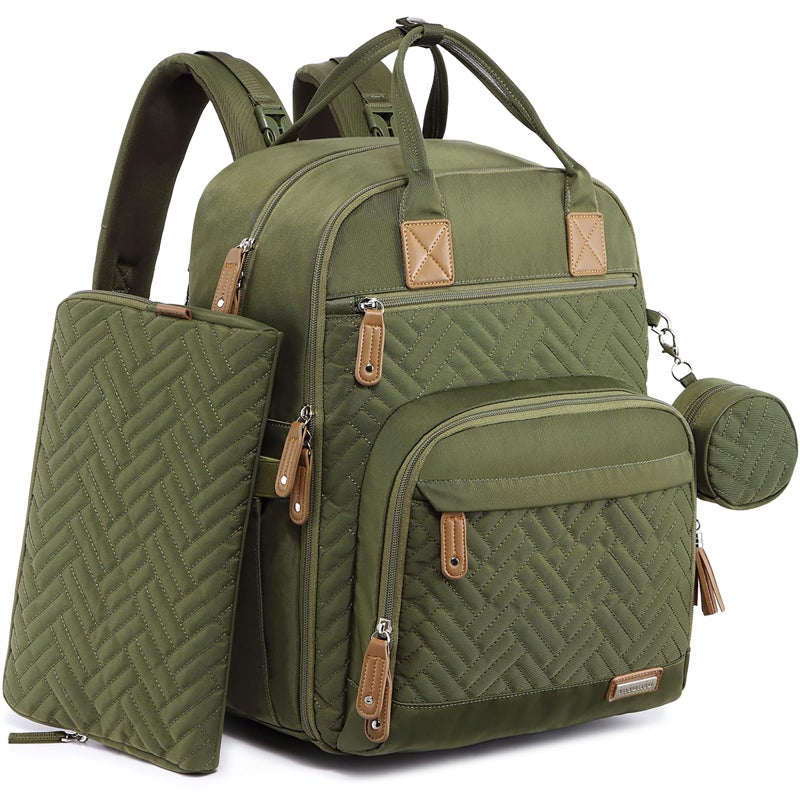 iniuniu iniuniu Diaper Bag Backpack 4 in 1 kit Large Unisex Baby Bags for Boys Girls Waterproof Travel Back Pack with Diaper Pouch Washable Changing Pad Pacifier Case and Stroller Straps Army Green