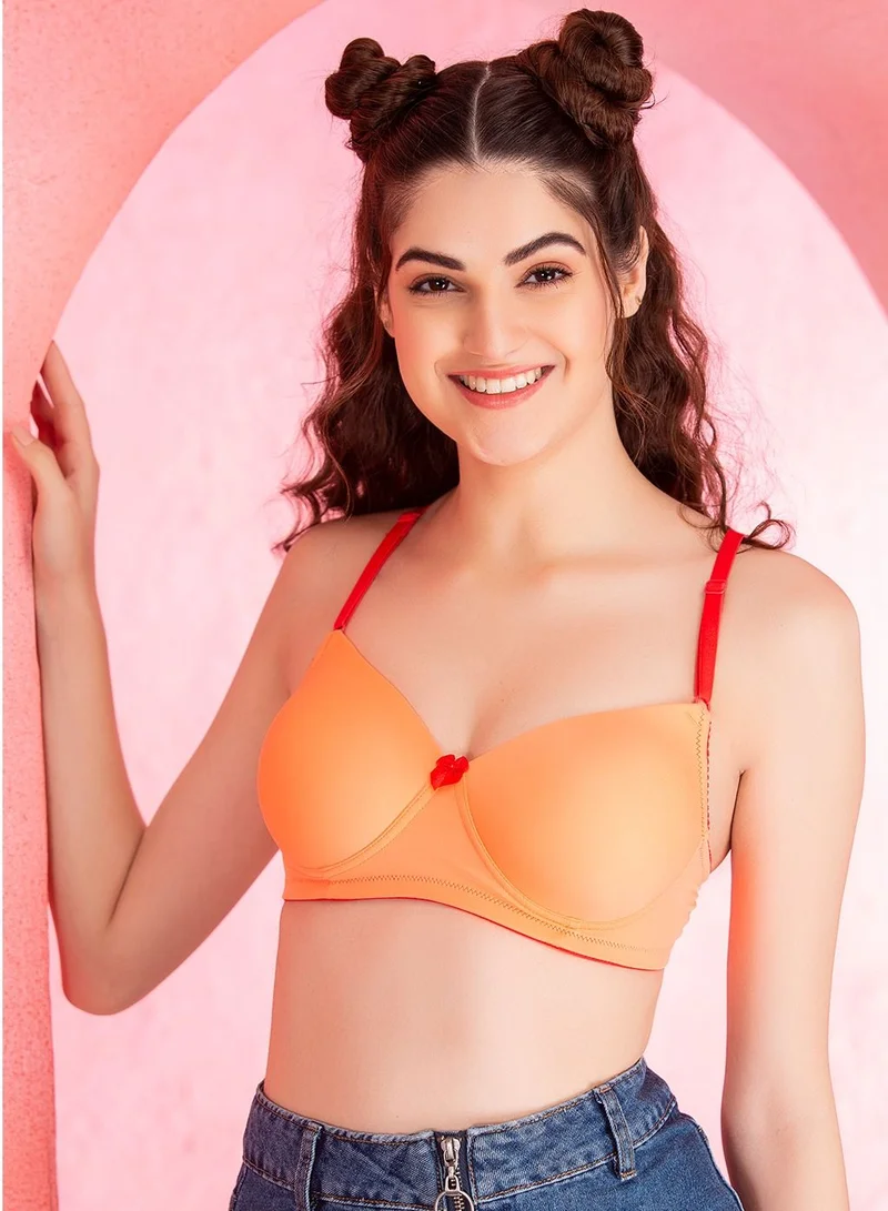 كلوفيا Clovia Padded Non-Wired Full Cup T-shirt Bra in Peach
