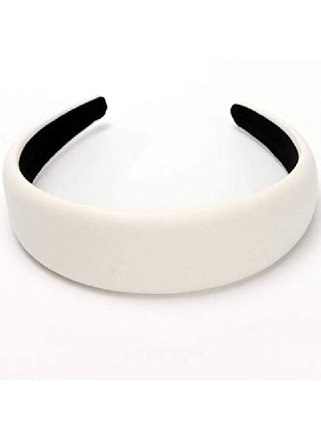 LONEEDY - 1.7 Inch Leather Hard Headband Wide Headband Padded Headband Hairband For Women (White) - Image 1