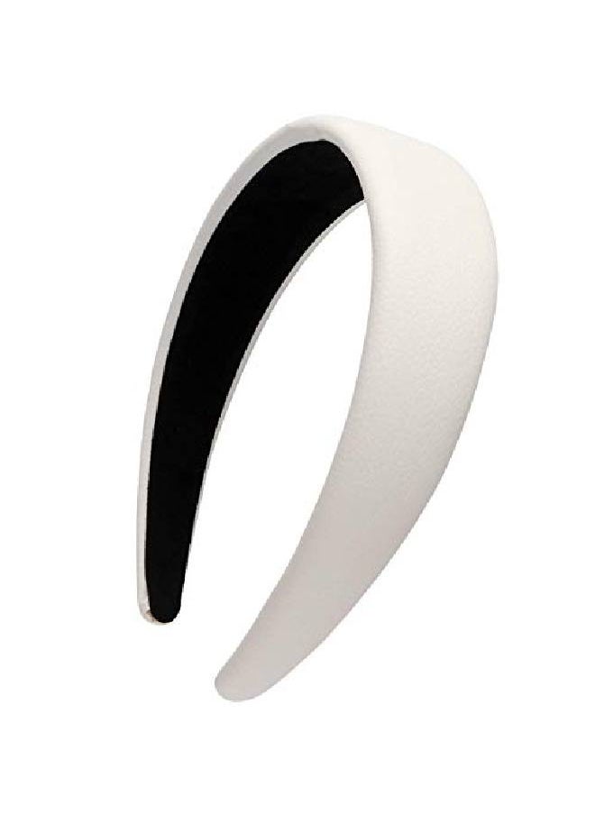 LONEEDY - 1.7 Inch Leather Hard Headband Wide Headband Padded Headband Hairband For Women (White) - Image 1