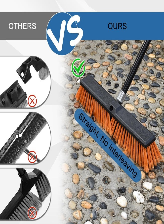 PBHEPJ 24 Inchs Push Broom Outdoor Heavy Duty, Shop Broom with 60" Long Handle for Cleaning Outdoor or Indoor Tile, Garage, Shop, Deck, Concrete, Wood, Stone, Patio Floor, 2 Pack - Image 2