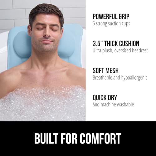 GORILLA GRIP Bath Pillow for Tub 6 Strong Suction Cups 4D Mesh FlexComfort Headrest for Neck Head and Back Support Luxury Machine Washable Pillows Bathtub Accessories Spa Gifts for Women Blue - Image 3