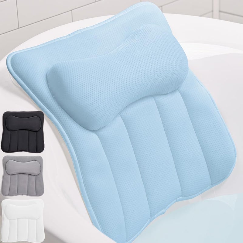 GORILLA GRIP Bath Pillow for Tub 6 Strong Suction Cups 4D Mesh FlexComfort Headrest for Neck Head and Back Support Luxury Machine Washable Pillows Bathtub Accessories Spa Gifts for Women Blue - Image 2